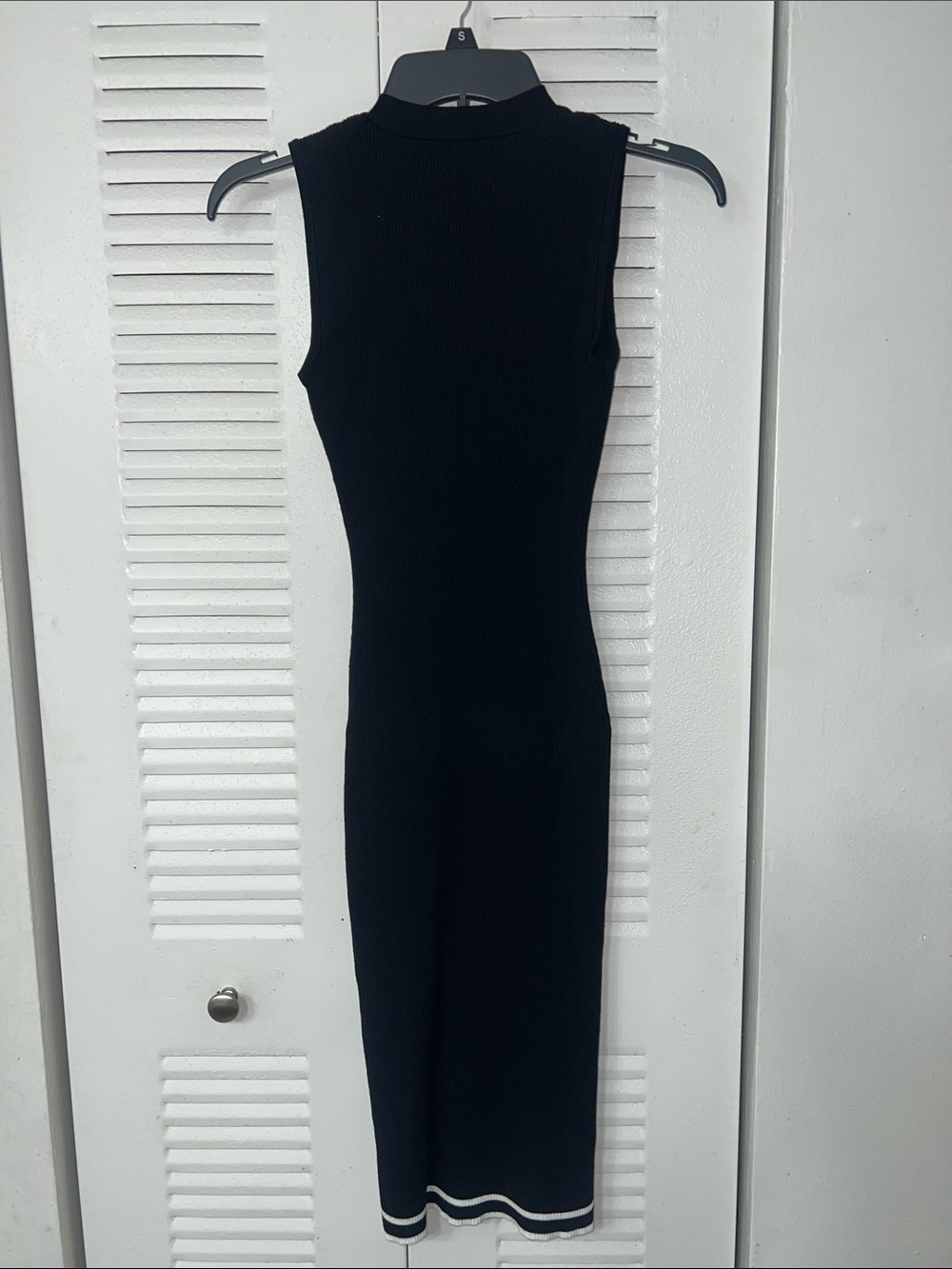 Fashion Nova Black Sleeveless Midi Knit Dress with White Trim & Buttons - Picture 2 of 4
